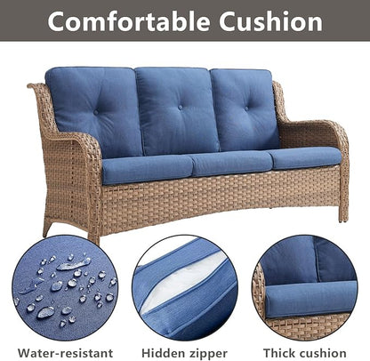 Rilyson Patio Furniture Swivel Chairs Set - 5 Piece Wicker Rattan Outdoor Sectional Conversation Sets with 2 Rocking Swivel Chairs,2 Ottomans and 1 Sofa for Porch Deck Garden(Yellow/Blue)