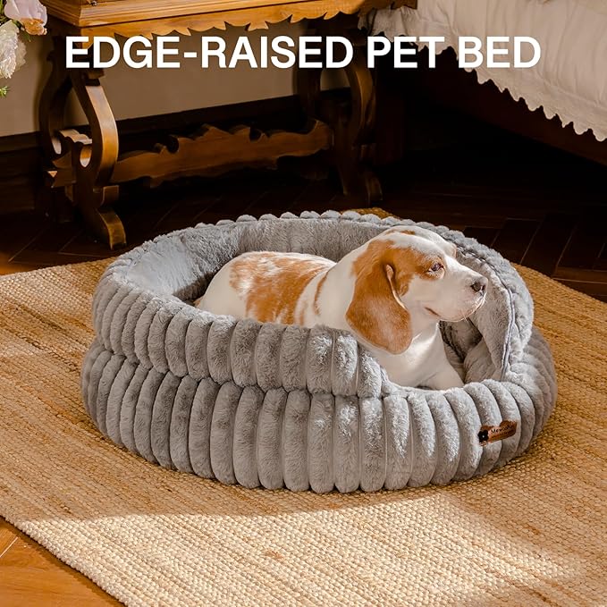 MEWOOFUN Dog Bed for Medium Dogs, Washable Large Cat Beds for Indoor Cats, Donut Pet Bed for Dogs and Cats with Anti-Slip Bottom (Grey, 27"x27"x10")