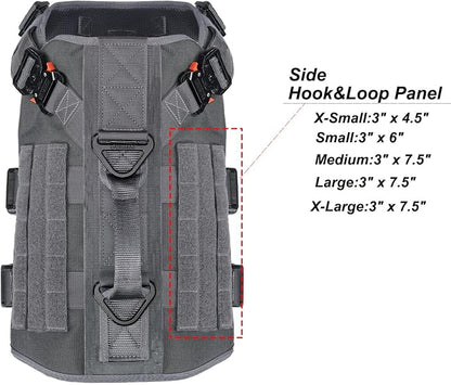 ICEFANG No Pull Tactical Dog Harness for Large Dogs,Adjustable Dog Vest | Control Handle,MOLLE Panel,Front Hook,3 Leash Clips,Soft Padded,for walking training,Grey,Large