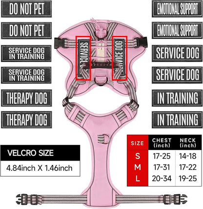 Service Dog Tactical Vest Harness and Leash Set Small Sized Dog Emotional Support- Tactical Dog Harness Training Collar with Name (Pink, S) ﻿
