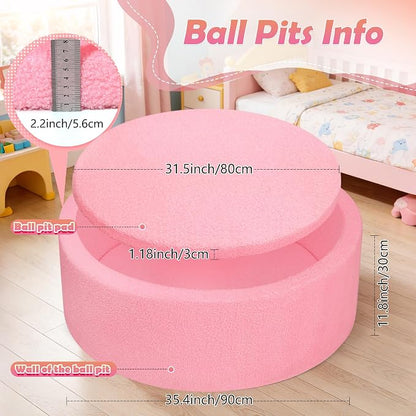 Imitation Teddy Foam Ball Pits 35.4"x 11.8" Soft Round Playpen for Toddlers and Pets with Soft Memory Sponge for Babies Indoor and Outdoor Game Pink (Balls not Included)