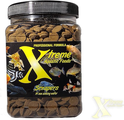 Xtreme Scrapers Wafers - Premium 14mm Fast-Sinking Fish Food – Nutrient & Cellulose Rich Ideal for Nocturnal Feeders, Catfish, Plecostomus Species, and Loaches – USA Farm Grown (18oz)