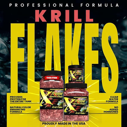 Xtreme Krill Flakes - Premium Max Protein Freshwater Fish Food with 100% Krill and Shrimp, & Vitamins for Optimal Immune and Digestive Health, Boosts Color & Energy – USA Farm Grown (8oz)
