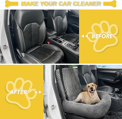 Dog Car Seat for Small Medium Dogs,Detachable Washable Travel Safety Pet Booster Seat, Comfy Ultra Soft and Multifunctional Car Travel Bed,Grey