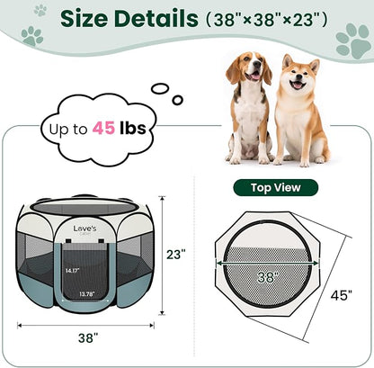 Love's cabin Pet Puppy Dog Playpen, Large Dog Tent Crates Cage Indoor/Outdoor, Portable Playpen for Cat, Foldable Pop Up Dog Kennel Playpen with Carring Case, Removable Zipper Top, Moss Green