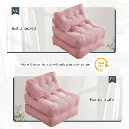 Afuson Folding Chair Bed, Futon Sofa Bed, Floor Couch for Adults Chair for Living Room, Lounge Sofa, Convertible Sofa Bed, Small Couches for Small Spaces, Pink