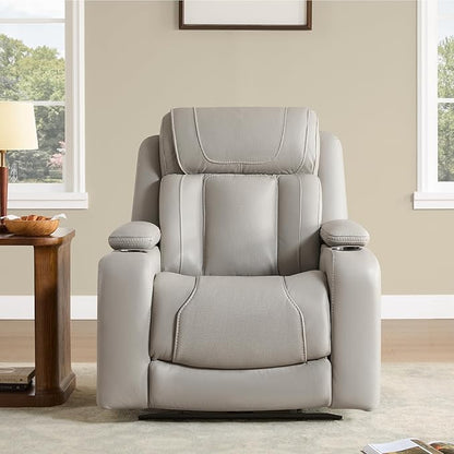 Watson & Whitely Super Zero Gravity Recliner Chair, Oversized Genuine Leather Electric Recliner W Power Adjustable Headrest & Lumbar Support Hidden Storage for Living Room, Light Grey