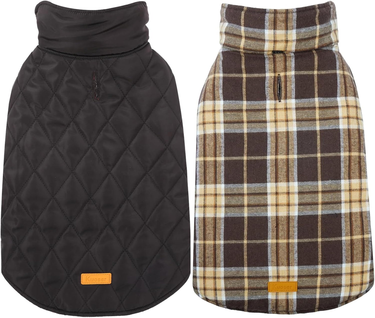 Kuoser Warm Dog Coat, Waterproof Dog Jacket for Extra Large Dogs, Adjustable Durable XXL Doggie Winter Coat Reversible Puppy Cold Weather Apparel from Small to Large Breed, New Brown XXL