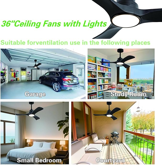 Gaizw 36 Ceiling Fans with Lights, Small Ceiling Fan with Light and Remote