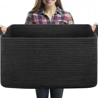 70L Large Blanket Basket, 21.6" x 16.9" x 11.8" Woven Storage Basket for Living Room, Nursery Blanket Storage for Toys, Towels, Dirty Clothes (Black)