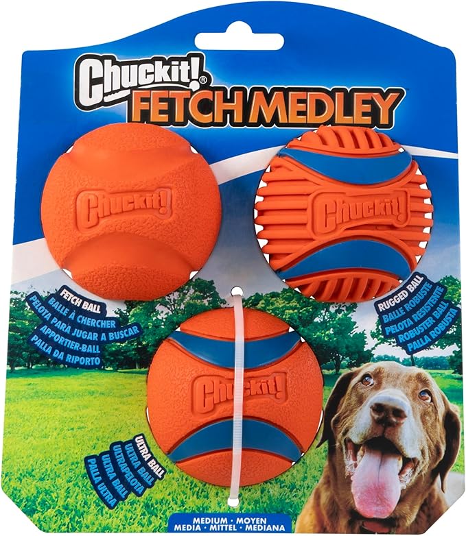 Chuckit! Dog Balls - Interactive Dog Toys, High-Bounce Fetch Ball, Ultra and Rugged Balls, Durable - Size Medium, 2.5-inch Diameter, Set of 3