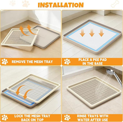 Dog Potty Tray Fits 22 x 22 In Pee Pad, Potty Training for Puppy Pad Holder | No More Torn Pee Pads, Smooth Dry-Paw Grid, Easy-Clean, Leak-Resistant Indoor Dog Potty For Apartments Balconies Rainy Days