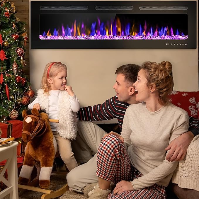 68" Electric Fireplace Wall Mounted and Recessed