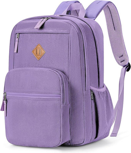 ZORFIN 26L Backpack for College, and Travel: Corduroy Bookbag - Deep Purple