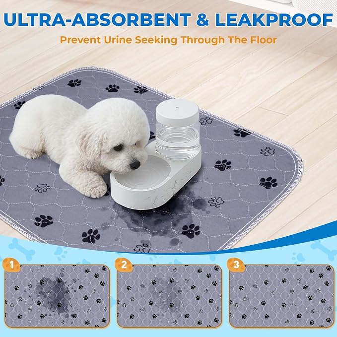 Fostanfly Reusable Puppy Pads, 2 Pack 18"x 24" Washable Pee Pads for Dogs, Absorbent and Leakproof Wee Wee Mat, Waterproof Non Slip Training Mats for Potty, Crate, Playpen, Bed, Sofa