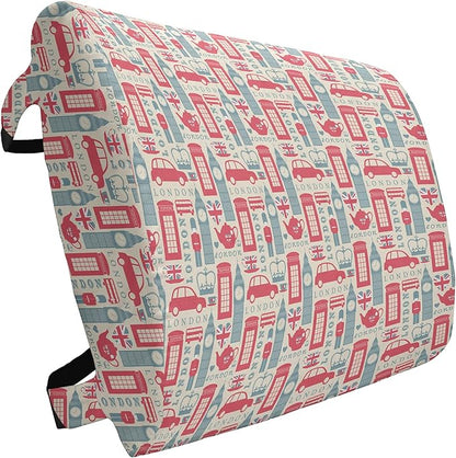 Ambesonne London Lumbar Back Support Pillow, Popular British Culture Elements Retro Colors Flag Patterned Hearts, High Density Foam for Office Chairs Car Seats, 14" x 13", Coral Bluegrey
