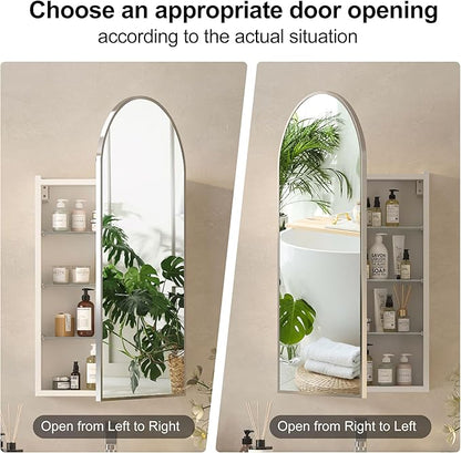 Arched Medicine Cabinets with Mirror, Wall Mounted Brushed Nickel Mirror Cabinet