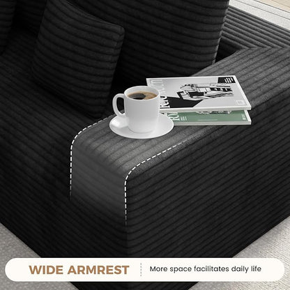 136'' Large Sectional Cloud Couches with Chaise, U Shaped Boneless Sofa Bed with Ottoman, No Assembly Required Deep Seat Modular Lounge for Living Room 4PCS Set, Bedroom(Black)