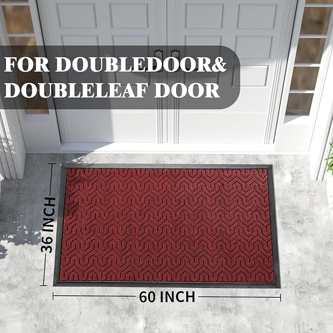 Yimobra Extra Large Door Mat Outside Entrance 60x36, Waterproof Heavy Duty Outdoor Mats for Front Door, Non Slip Rubber Entry Mat for Garage Patio Indoor, Easy Clean, Black Red