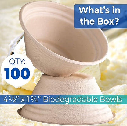 Vet-Grade Biodegradable Disposable Tan Kraft Pet Bowls Bulk 100 Pk 8 Oz/1 Cup. Non-Toxic Food and Water Dishes for Puppies, Small Dogs or Cats. Sturdy and Leakproof for Healthy Pets!
