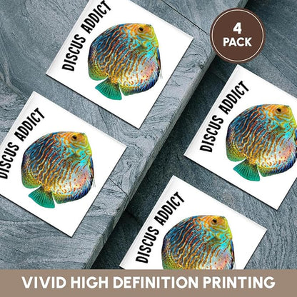 3dRose Discus Fish Addict Funny Aquarium Design Set of 4 Ceramic Tile Coasters