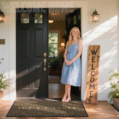 Yimobra Welcome Mat Outdoor Indoor, All-Season Waterproof Front Door Mat Outside Entrance, All-Weather Heavy Duty Non-Slip Doormat, Low Profile Porch Patio Entrance Mats, 60x36, Coffee