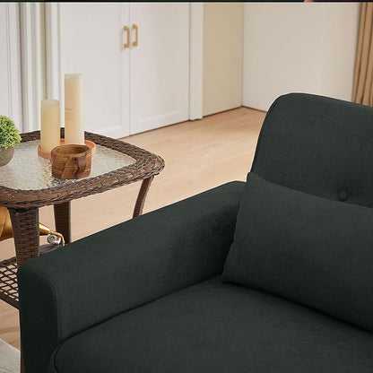 48" Loveseat Sofa, 2 Seater Love Seat Mid Century Modern Small Couches for Living Room Bedroom Apartment, 2 Throw Pillows and Plastic Legs, Black