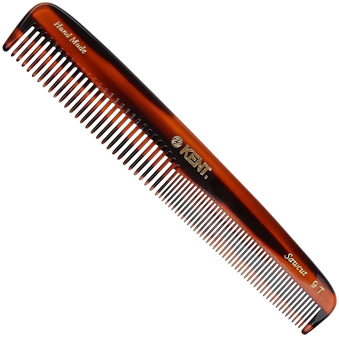 Kent 9T Tortoiseshell Fine Tooth and Wide Tooth Comb - Large Handmade and Saw-Cut Fine Hair Dressing Comb - Wet Hair Detangler Combs for Women and Durable Grooming Made in England