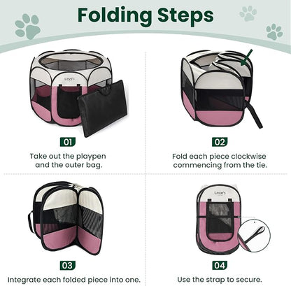 Love's cabin Pet Puppy Dog Playpen, Medium Dog Tent Crates Cage Indoor/Outdoor, Portable Playpen for Cat, Foldable Pop Up Dog Kennel Playpen with Carring Case, Removable Zipper Top, Light Pink