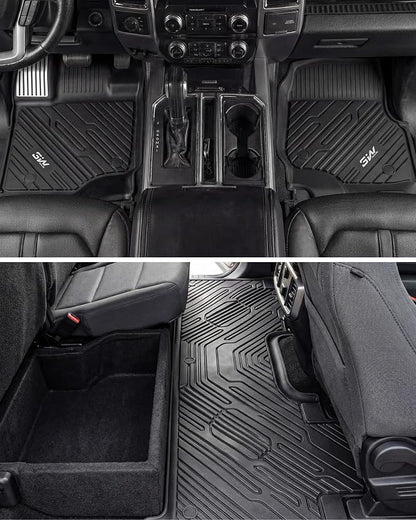 3W Floor Mats (with Metal Pedals) Fit for Ford F-150 2015-2026 & F150 Lightning 2022-2025 SuperCrew, TPE All Weather Car Mats Custom Fit Accessories (w/s Original fold Under-Seat Storage Box)