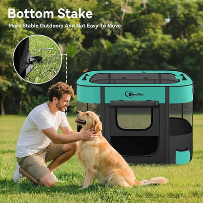 Siedihit Dog Playpen, Cat Pet Puppy Crate, Portable Playpens Indoor Outdoor (Green, Large)