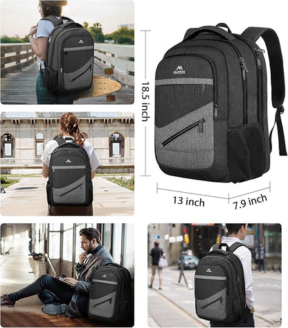 MATEIN 17 Inch Backpack for Men, Professional Work Office Laptop Backpack with Anti Theft Pocket & Trolley Sleeve, Water Resistant Large College Daypack Travel Carry On, Black Grey