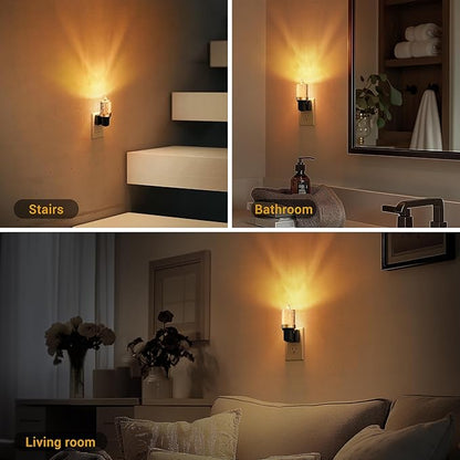 JandCase LED Night Light, Candle Night Lights Plug into Wall Amber, Auto On/Off Light Sensor Nightlight, 0-100LM Brightness Dimmbale Nightlight, for Bathroom Hallway Bedroom Kids Room