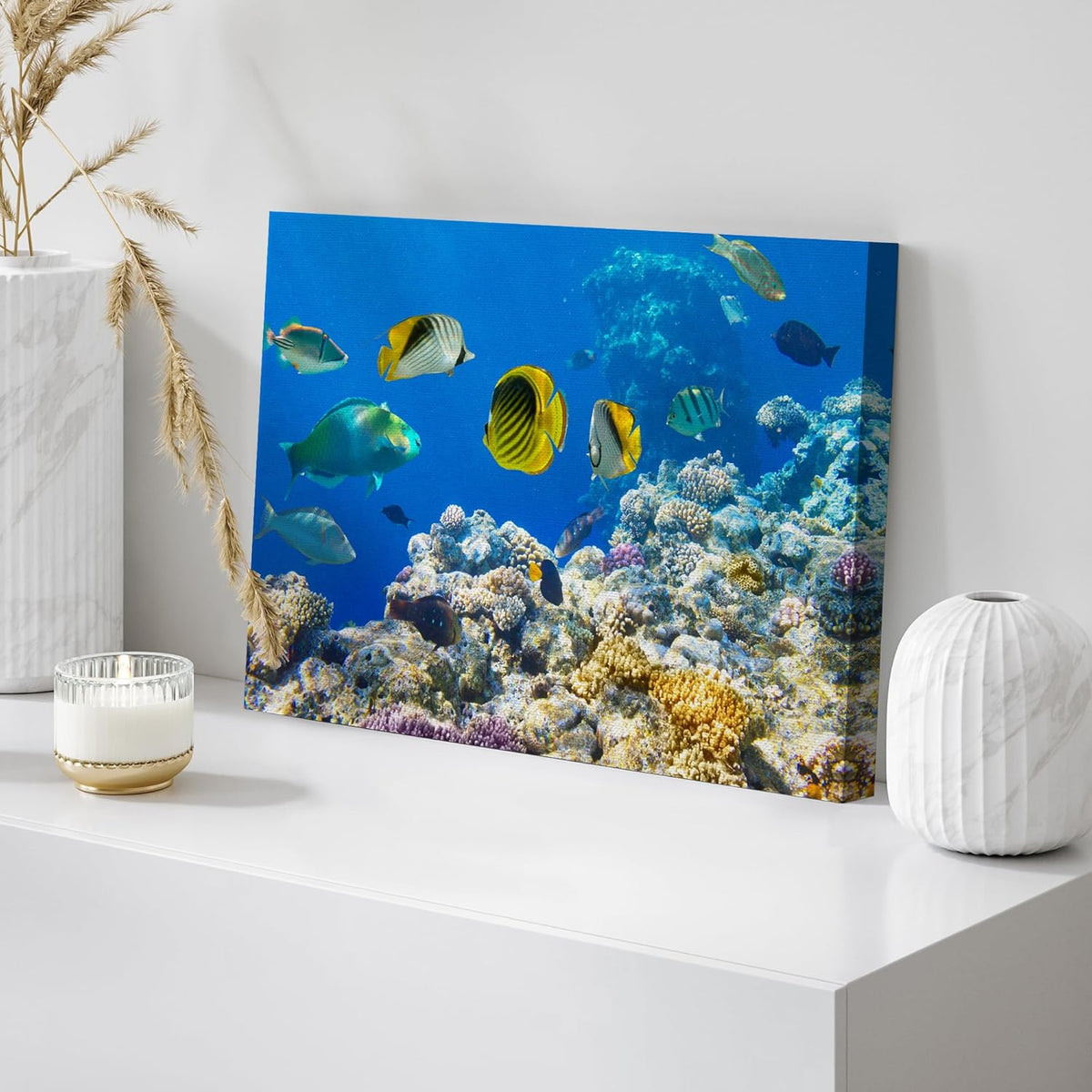 wall26 Canvas Print Wall Art Tropical Island Ocean Sea Fish Coral Reef Nature Animals Photography Realism Rustic Scenic Landscape Wilderness Earth Colorful for Living Room, Bedroom, Office - 12"x18"