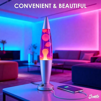 JAMBO 16" Beautiful Liquid Motion Lamp with USB -Purple with Yellow/Orange Wax for Adults, Teens and Kids, Magma Lamp, Home Decor Living Room Office Bedroom, Relaxing Night Light Nightlight