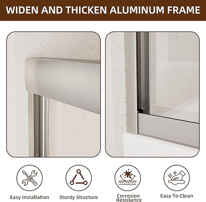 Shower Door, 56-60" W x 70" H Semi-Frameless Double Sliding Glass Shower Door