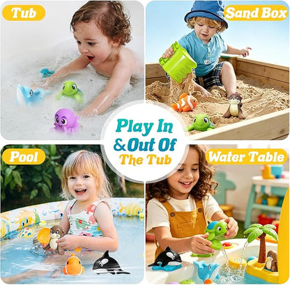 Mold Free Bath Toys - 6 Pcs Ocean Baby Bath Toys for Kids Ages 1-3, No Hole Design Keeps Moisture Out, Toddlers Learn Sea Animals with Bathtub Soft Squeeze Toys, Pool Toy