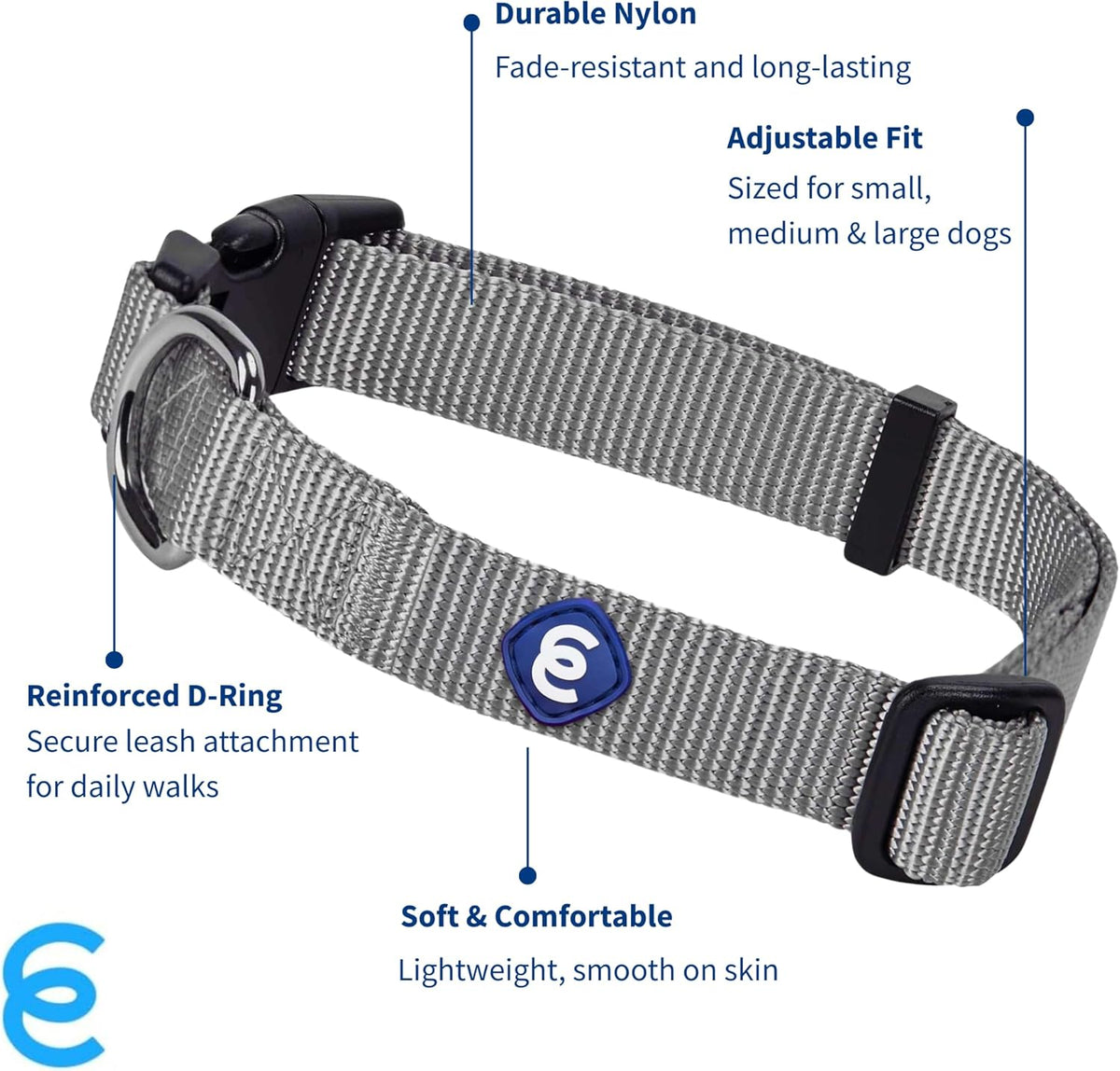 Blueberry Pet Essentials Large Flint Gray Adjustable Dog Collar for Large Dogs | Comfortable Nylon Stylish Collars for Large Dogs| Pet Safety & Quality