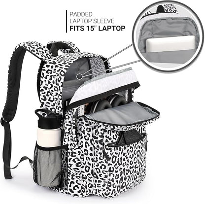 ZORFIN 26L Backpack for College, and Travel: Water Resistant Bookbag - Snow Leopard