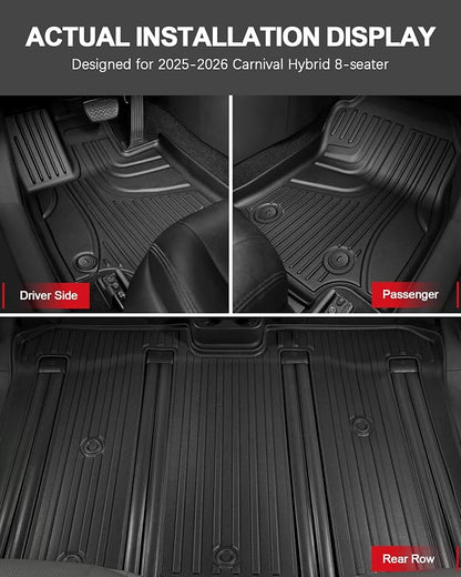11 PCS Floor Mats for 2025 2026 Kia Carnival Hybrid 8-Seater (Not for Gas) - All Weather TPE Floor Liners Cargo Liner with Backrest Mats Carnival Accessories Custom Fit Trunk Mats Full Set, Black
