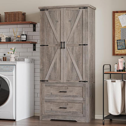 Pantry Organizers and Storage Cabinet, 71” Barn Door White Kitchen Cabinet