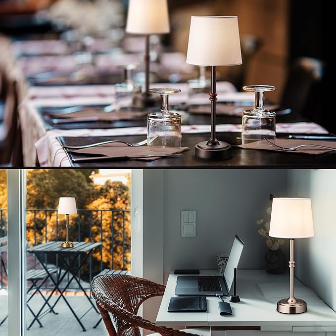 O’Bright Seraph - Cordless LED Table Lamp with Dimmer, Built-in Rechargeable Battery, 3-Level Brightness, Patio Table Lamp, Bedside Night Lamp, Ambient Light for Restaurant, Oil Rubbed Bronze