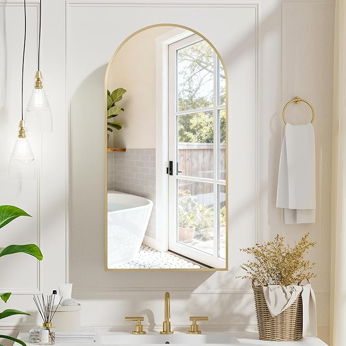 Arched Medicine Cabinet with Mirror, Brushed Gold Medicine Cabinet with Storage