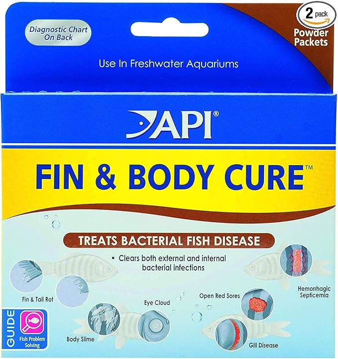 API 2 Pack of Fin and Body Cure Freshwater Fish Medication Powder for Treatment of Bacterial Diseases, Treats Body Slime, Eye Cloud, Fin and Tail Rot, and Gill Disease (10-Count) (2 items)