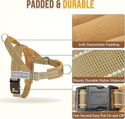SlowTon No Pull Dog Harness with Front Clip - Heavy Duty, Soft Padded | Neck & Chest Adjustable, Tactical Pet Vest and Leash Set for Large Medium Sized Dogs, for Easy Walk & Training, Tan M