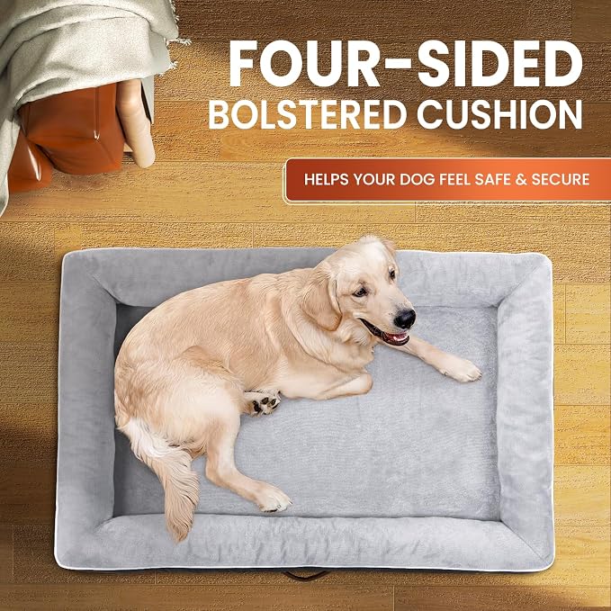 Upvilla Orthopedic Dog Bed XXL, Four-Sided Dog Sofa, Washable Cover, Gray | Removable Waterproof Dog Bed Cover, Egg-Crate Orthopedic Foam, Built-In Carry Handle, Indoor Large Pet Beds, Cat Beds