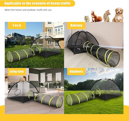 Outdoor Cat Enclosures Indoor, Portable Mesh Tent, Tunnel, Playhouse With Adjustable Harness and Leash for Walking, Colorful Tease Ball for Animals