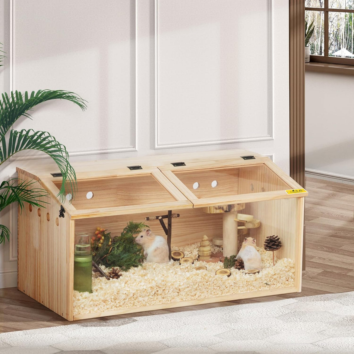 COZIWOW Wooden Hamster Cage, Large Hamster Habitats Enclosure with Acrylic Window & Openable Top, (32" L x 16" W x 16" H) Small Animal Cage for Guinea Pig, Chinchilla, Gerbil
