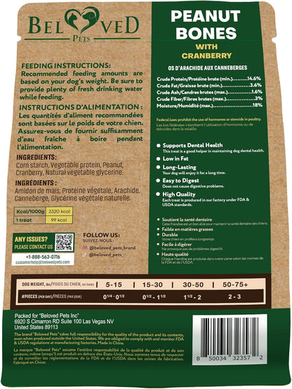 Dog Treats Peanut Butter Bones with Cranberry & Rawhide Free Chew 11 Oz - Pet Natural Mini & Big Snacks Healthy Collagen & Bulk Best Chews for Small & Large Dogs - Made for USA (Peanut Butter)