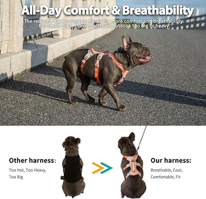 Escape Proof Dog Harness, Escape Artist Harness, Fully Reflective Harness with Padded Handle, Breathable, Durable, Adjustable Vest for Small Dogs Walking, Training, and Running Gear (Orange,S)